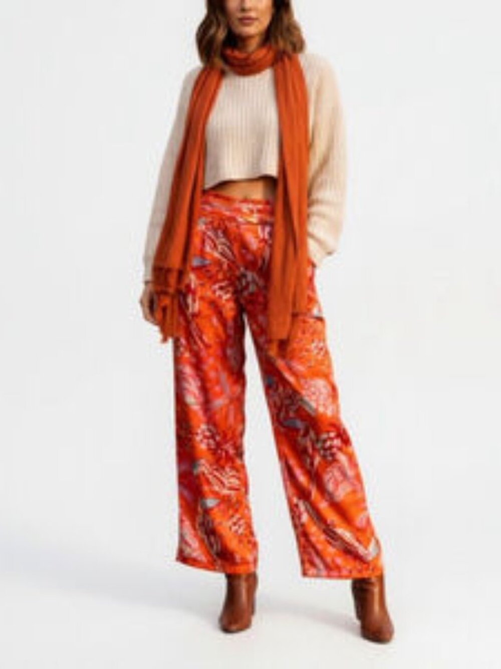 House of Harlow (M) Toucan Birds of Paradise Orange Wide Leg High Rise Pants